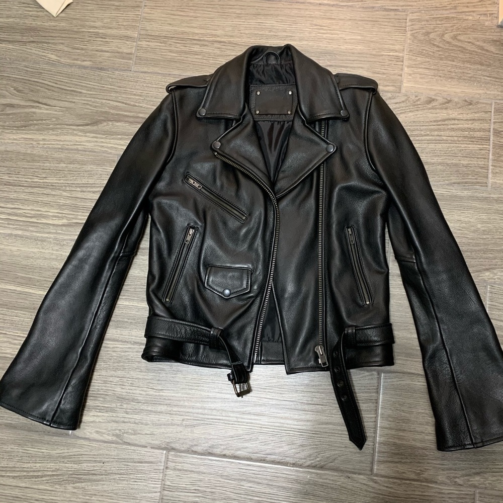 Like New Understated Leather Bell Sleeve Jacket